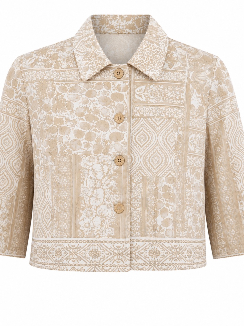 Drapers & Damons Womens Petites Beige Floral Print Jacket 3/4 Sleeve Button-Up 1
